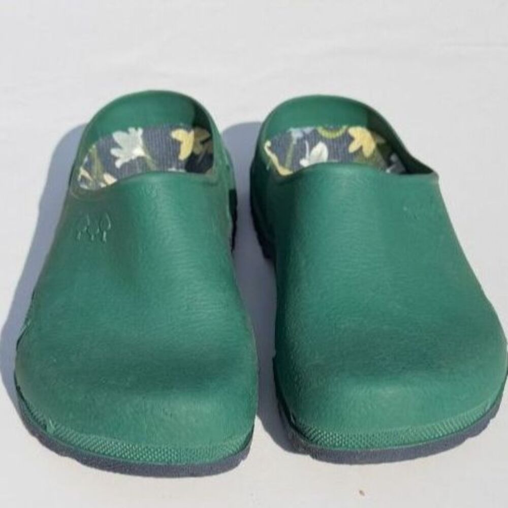 Green Garden Clogs Floral Lined Waterproof Rubber Slip On Mules Gardening